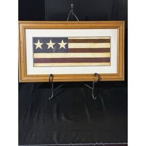 Vintage 1993 WARREN KIMBLE AMERICAN FLAG MATTED Wood FRAME ART PRINT 23x13 RARE